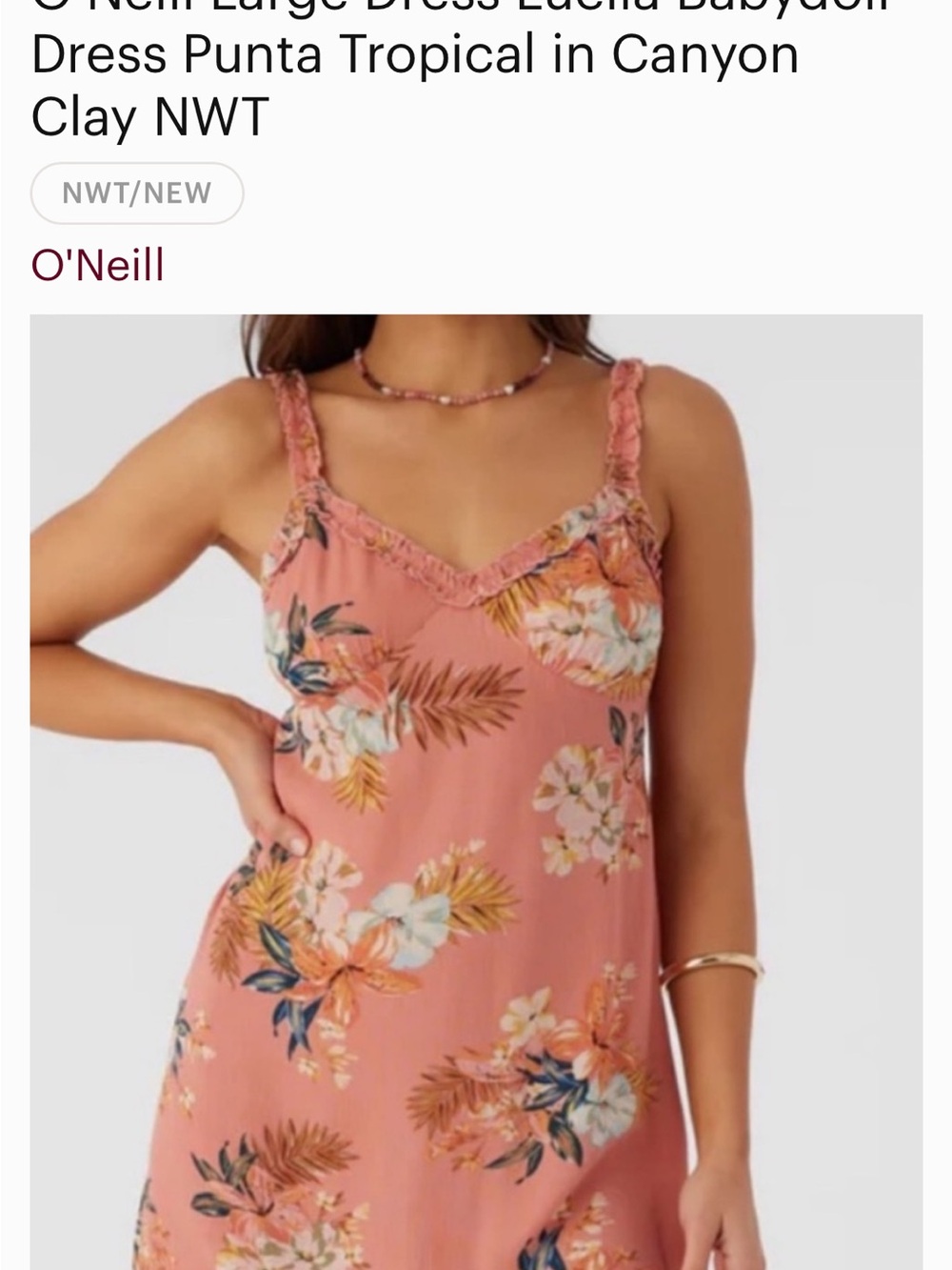 O'Neill Canyon Clay Punta Tropical Floral Slip Dress with Ruffled Straps 🧡💛🩵